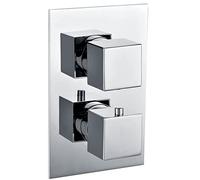 Kibath 153374 Flush-Mounted ABE Thermostatic Mixer 2-Way Outlet: top Spray Head and Hand recessed Shower with Square Finish in Shiny Made of Brass, Polished Chrome