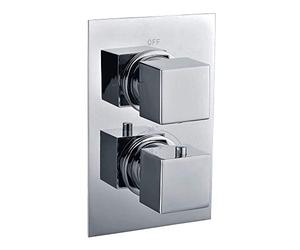 Kibath 153374 Flush-Mounted ABE Thermostatic Mixer 2-Way Outlet: top Spray Head and Hand recessed Shower with Square Finish in Shiny Made of Brass, Polished Chrome