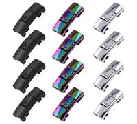 KIBBEH 12 Pieces Shoelaces Buckle Lock Metal Quick Easy Shoelace No Tie BuckLe Switch Logo for Kids Adults Shoe Strings (Black, Silver and Iridescent)