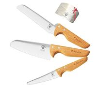Kibbidea Kids Safe Knife Set for Real Cooking, Stainless Steel, Wooden Handle, Kids Chef Knives 4 Sizes for Vegetables, Fruits, Bread and Salad, Child Toddlers Knife for 3, 4, 5, 6 Years Old