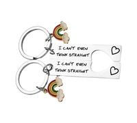 KiBcsLic 2 Pieces Couple Keychain I Can Not Even Think Straight with Rainbow Charm