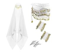 KiBcsLic Belly Dance Outfit with Hair Pins Hip Scarf for Gatherings Wedding Stage, white