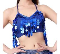 KiBcsLic Belly Dance Tassel Crop Top Party Costume, Sequin, Easy to Wear, Lace up, Royal Blue