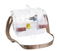 KiBcsLic Bird Carrier Cage With Mesh Ventilation Sturdy Metal Construction Pull-Out Tray Comfortable Perch And Feeder Kit For Lovebirds And Small Birds Suitable For Travel Home Care, eggshell, ivory