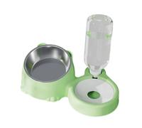 KiBcsLic Cat Bowl Double Feeding Bowl Water Dispenser Automatic Feeder with Stainless Steel Insert 2 in 1 Function Transparent Water Bottle And Non-slip Base F, green