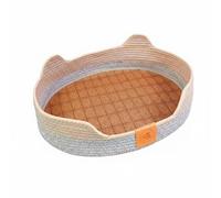 KiBcsLic Cat Sofa Lounger Washable Woven Cat Basket Four-Season Use Pet Bed for Small Dogs, Gray Mixed Weave, L-40 50cm Recommended For Pets Under 15 Catties