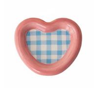 KiBcsLic Ceramic Cat Bowl Wide Shallow Shape Cat Food Dish Whisker Friendly Pet Water Bowl for Kittens, Cats, Feeding, Heart Plaid Dish