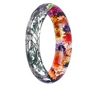 KiBcsLic Charm Multi-color Lucite Dried Flowers Incased Resin Cuff Bracelet Bangle Boho, Multi-color