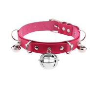 KiBcsLic Choker Necklace Gothic Bell Collar Cosplay Jewelry PU Leather Distinctive Design Suitable for Women Comic Con Dances, Rose Red