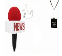 KiBcsLic Coiled Media Credential | Lightweight Construction, Reporters broadcast handset with media credential, Easy-to-Wear, News Mic Prop with Earpiece