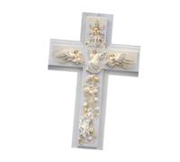 KiBcsLic Decoration Catholic Cross with Floral Pattern And Flat work on Wood Religious Art Decoration for Bedroom Living Room And, Style A