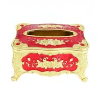 KiBcsLic European Box Versatile Rose Carving Napkin Holder Great Gift Ornate Rose Pattern Tissue Case for Living Room, Desktop, Office, Gold Red