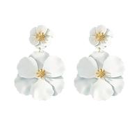 KiBcsLic Flower Dangle Earrings Drop Earrings Matte Bohemian Chic Metal Earrings Floral Petal Earrings for Engagement Women Girls, White
