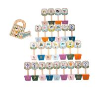 KiBcsLic Flower-shaped Wooden Building Blocks, Interactive Table Game for Matching Letters for Preschool Children, Educational Toy for Matching Letters