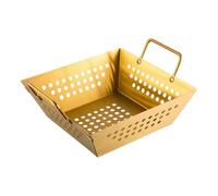 KiBcsLic French Fries Basket Restaurant Style Fry Basket Rust-Resistant Serving Tray with Handles for Restaurants, Cafes, Array, Gold, 18x18CM