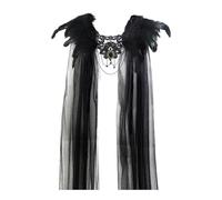 KiBcsLic Halloween Black Cape with Feathered Collar for Cosplay, Burlesque 45cmx128cm