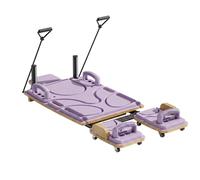 KiBcsLic Home Exercise Board Pilates Training Deck With Adjustable Tension Cords And Side Handles Wooden Board With Cushioned Top Foldable Wheel Design