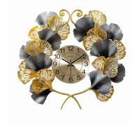 KiBcsLic Metal Ginkgo Foliage Wall Clock | Ribbed Cutout Texture, Wall Clock with Leaf Design, Bold Modern-Luxury Look, for Living Room, Entryway, Homeowners, Style C