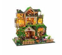 KiBcsLic Miniature 3D Puzzle Wooden Treehouse Model Kit DIY Puzzle House Desktop Model with Warm Lighting and Fairy Tale Details suitable for office desk shelf decoration
