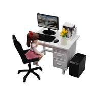 KiBcsLic Miniature Office Desk And Chair Set, Role-playing Toy, Educational Toy, Handmade DIY Decoration for Dollhouse, white flower doll