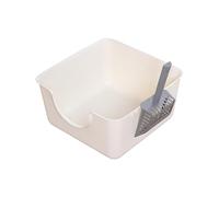 KiBcsLic Open-Top Cat Litter Box, Portable Pet Litter Box, Cat Bed Pan, High-Sided Kitten Potty for Small And Medium Sized Cats, White