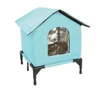 KiBcsLic Outdoor Cat House Warm Winter Shelter Waterproof Windproof Portable Tent with Elevated Stand And Sponge Insulation Suitable for Barn Porch Backyard Ga, L Blue