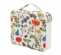 KiBcsLic Pencil Case with 3-Layer Compartment Hard-Sided Three-Layer Pencil Case Secure Stationery Organizer for Students, Artists, School, Travel, Drawing, Dragonfly White