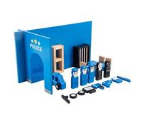 KiBcsLic Police Play Set Painted Blue Wooden Playset Flat-Sawn Design Children's Toy