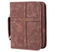 KiBcsLic PU Scripture Cover Holder Organized Interior Bible Carrying Case with Handle Great Gift Idea for Women, Men, Travel, Brown