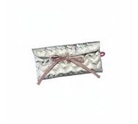 KiBcsLic Quilted Pencil Pouch Soft Textile Storage Pouch Quilted Makeup Bag for School, Office, Silver, Heart Flap