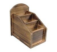 KiBcsLic Remote Control Holder Wooden Storage Stand Desk Organizer Table with Three Separate Compartments Vintage Rustic Suitable for Office Bedroom Living Roo, A