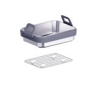 KiBcsLic Roasting Tray with Handles Rectangular Air Fryer Roasting Pan Compact Cookware, Array, Gray, Stainless Steel Pan + Gray Silicone Handle + Rack