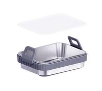 KiBcsLic Roasting Tray with Handles Rectangular Air Fryer Roasting Pan Compact Cookware, Array, Gray, Stainless Steel Pan + Gray Silicone Handle + Lid