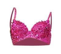 KiBcsLic Sequin Corset Push Up Bra Top Adjustable Buckles Handmade Bralette Glitter Polyester Material Suitable for Stage Party Bar Singers Festival Performanc, Rose red, M