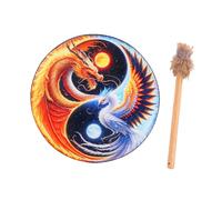 KiBcsLic Shamanic Drum, Hand Percussion Instrument, Wooden Drum, Siberian, Decorative Accessory, Suitable for Ceremonies And Festivals, Dragon and Phoenix