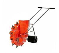 KiBcsLic Single Row Walk Behind Seeder Multifunctional Rolling Garden Seeder Adjustable Seeding Distance Hand Push Spreader for Gardeners, 10 Mouths, Adjustable Spacing