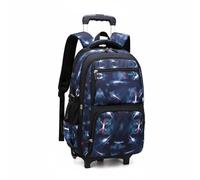 KiBcsLic Stair Climbing Academic Pack Multiple Compartments Rolling School Backpack Breathable Shoulder Straps Wheeled Bookbag for Students, Dark Blue, Space 2-Wheel
