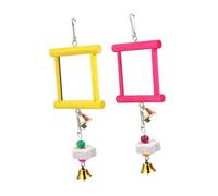 KiBcsLic Two Chicken Mirror Toys with Interactive Pecking Stones for Hens, Red Yellow