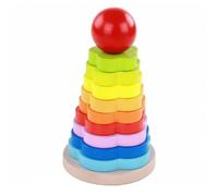 KiBcsLic Wooden Flower Shape Stacker with Peg Base and Rainbow Rings for Kids Color Sorting and Motor Skills Suitable for Activities Preschool Classroom
