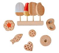 KiBcsLic Wooden Ice Cream Toy Smooth Surface Wooden Pastry Toy Ice Cream Playset Math Learning for Children
