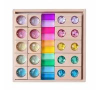 KiBcsLic Wooden Sensory Stacking Toy Rainbow Colors Wooden Gem Blocks Sunlight Reflection Acrylic Stacking Board, High Transparency Rainbow Block Set 4