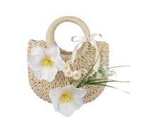 KiBcsLic Woven Handbag Curved Base Rectangular Bag Handwoven Women's Accessory, White, White