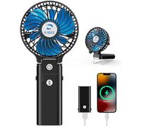 KIBEE Portable Handheld Fan, 5200mAh USB Rechargeable [20H Max Runtime] with Power Bank, Foldable 180° Mini Personal Fan, 3-Speed with Stand for Travel/Outdoor/Makeup/Concerts (Black)