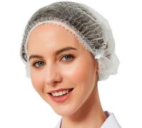 KIBERTIC 100 Disposable Hair Nets for Catering, White Mob Caps 21 inch | 12 gsm breathable polypropylene, 53 cm one size, double elastic: food hygiene in the kitchen, bakery, deli and salon