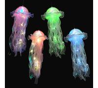 KIBICK 4 Pcs Jellyfish Light,Jellyfish Night Light, Hanging Jellyfish Lamp,Mermaid Jellyfish Lanterns, Light Up Jellyfish Lamp for Ocean Theme Party Baby Kids Girl Party Supplies Birthday Gift