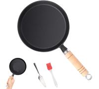 KiBlithemor Cast Iron Skillet, 20 cm Cast Iron Frying Pan with Wooden Handle, Round Steak Pan, Cast Iron Skillet, Small, Suitable for Gas Stove, Grill, Electric Hob, Induction Cooker, etc