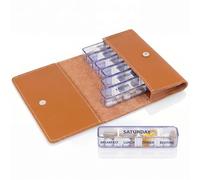 Kibodan Medidos 7-Day Weekly Pill Organiser - Small, Travel-Friendly Medicine and Vitamin Dispenser with 4 Adjustable Compartments. The Perfect Pill Organiser 4 Times a Day (Light Cognac, Leather)