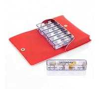 Kibodan Medidos 7-Day Weekly Pill Organiser - Small, Travel-Friendly Medicine and Vitamin Dispenser with 4 Adjustable Compartments. The Perfect Pill Organiser 4 Times a Day (Red, Artificial Leather)