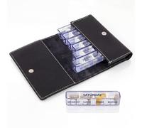 Kibodan Medidos 7-Day Weekly Pill Organiser - Small, Travel-Friendly Medicine and Vitamin Dispenser with 4 Adjustable Compartments. The Perfect Pill Organiser 4 Times a Day (Black, Leather)