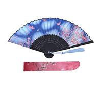 Kibon Folding Fans, Handheld Fans, Hand Fans, Bamboo Fans with Tassel for Birthday Gifts Dancing Cosplay Wedding Party Props Decoration (blue (colour))
